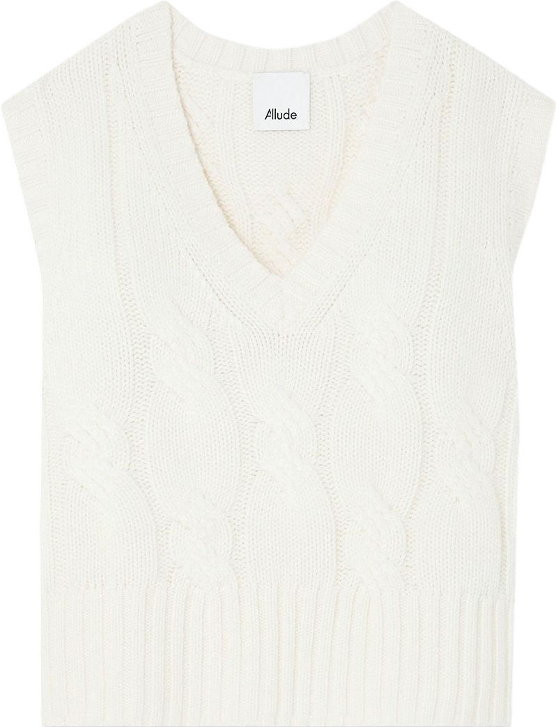 Allude Cream Cable-knit Cashmere Vest UK S