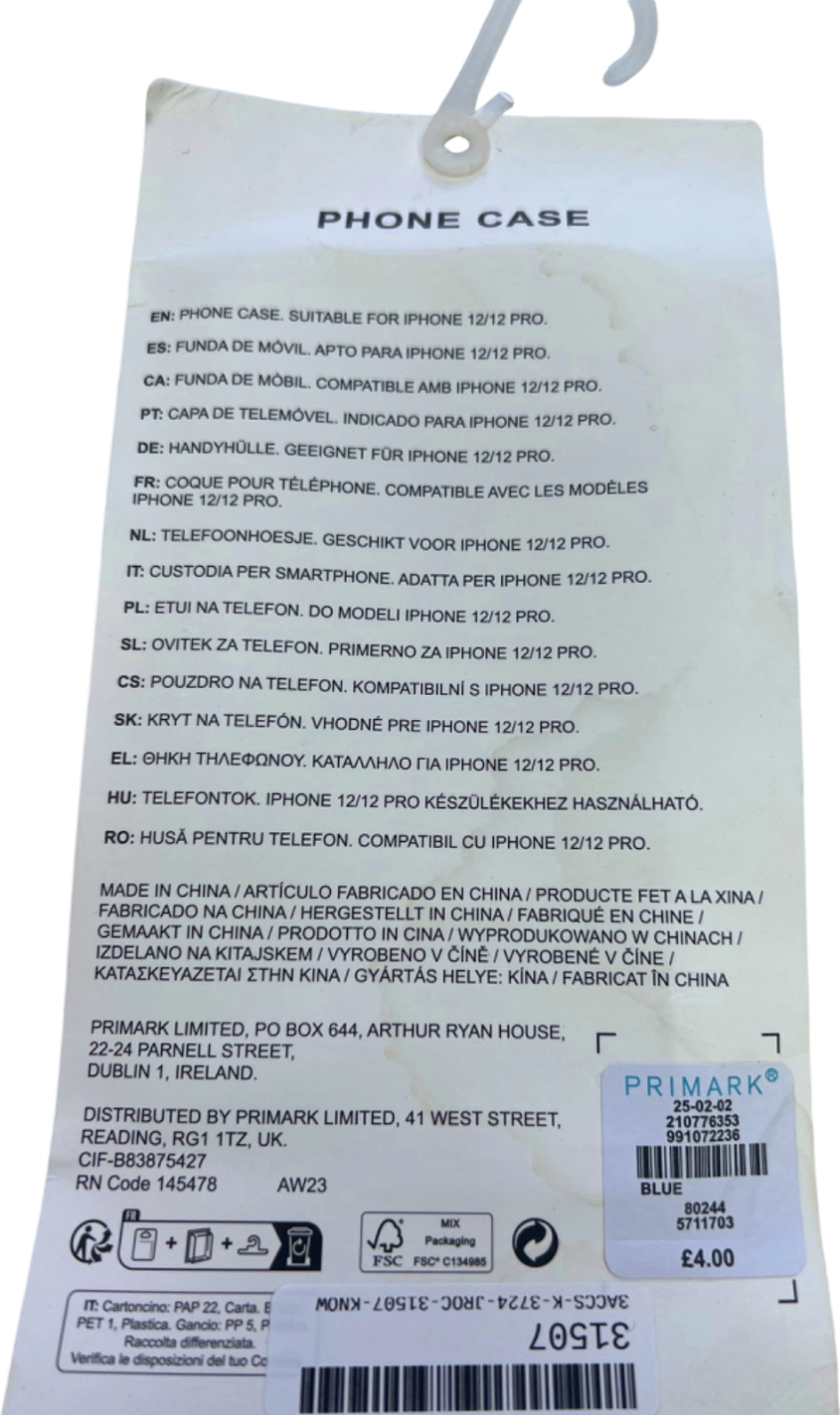 Primark Blue Cloud Phone Case for iPhone 12/12 Pro