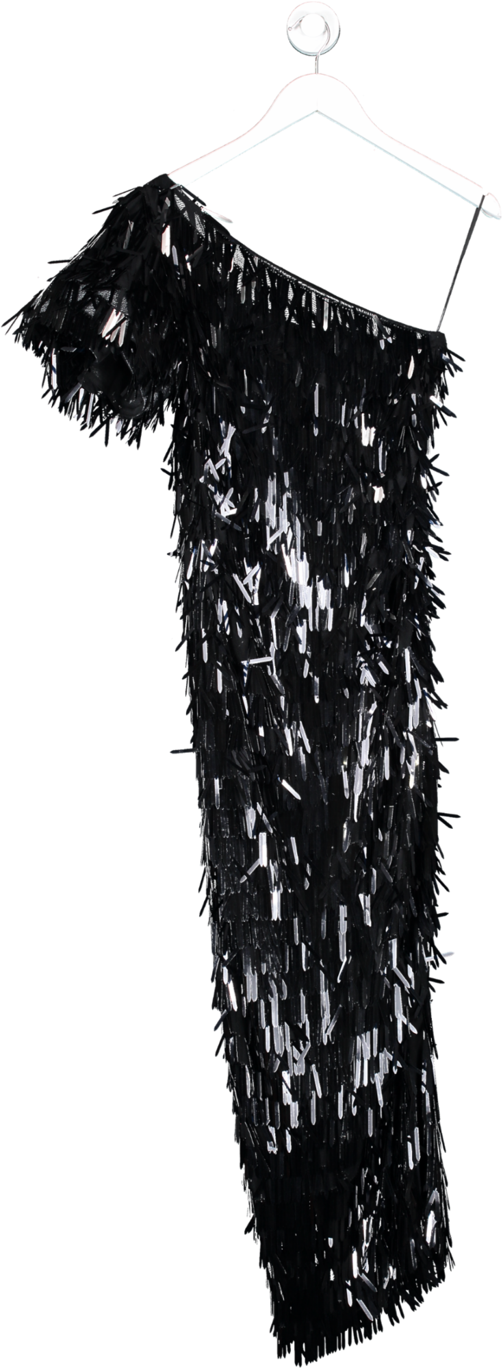 Narces Black Sequin One Shoulder Midi Dress UK XS