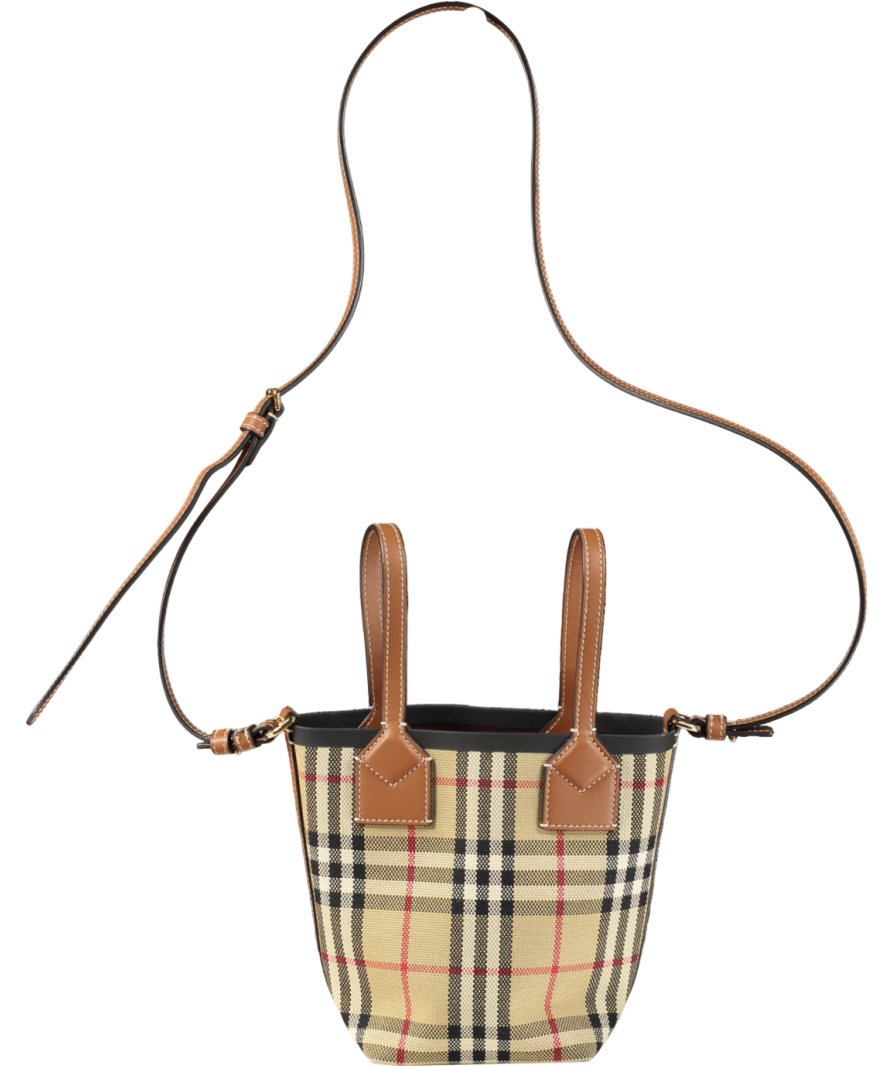 Burberry London Beige Checked Mini Tote Bag One Size