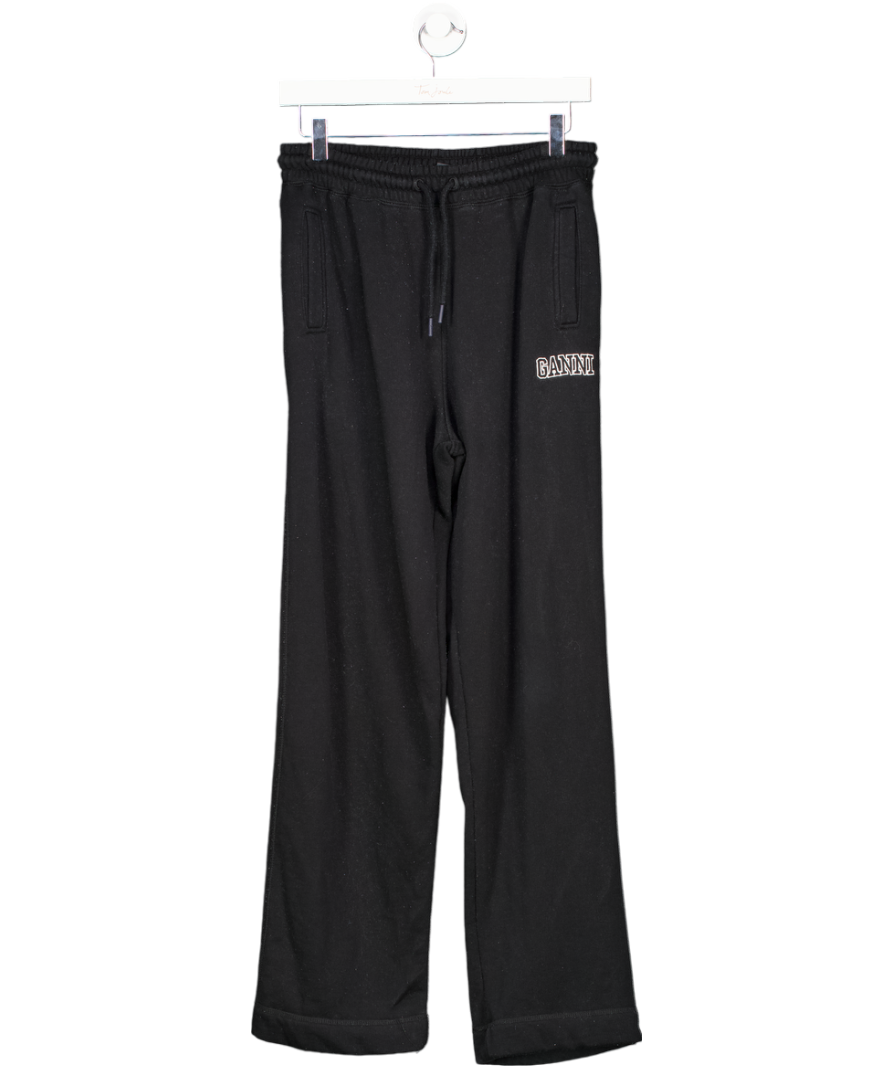 Ganni Black Embroidered Logo Jogger Trousers UK S