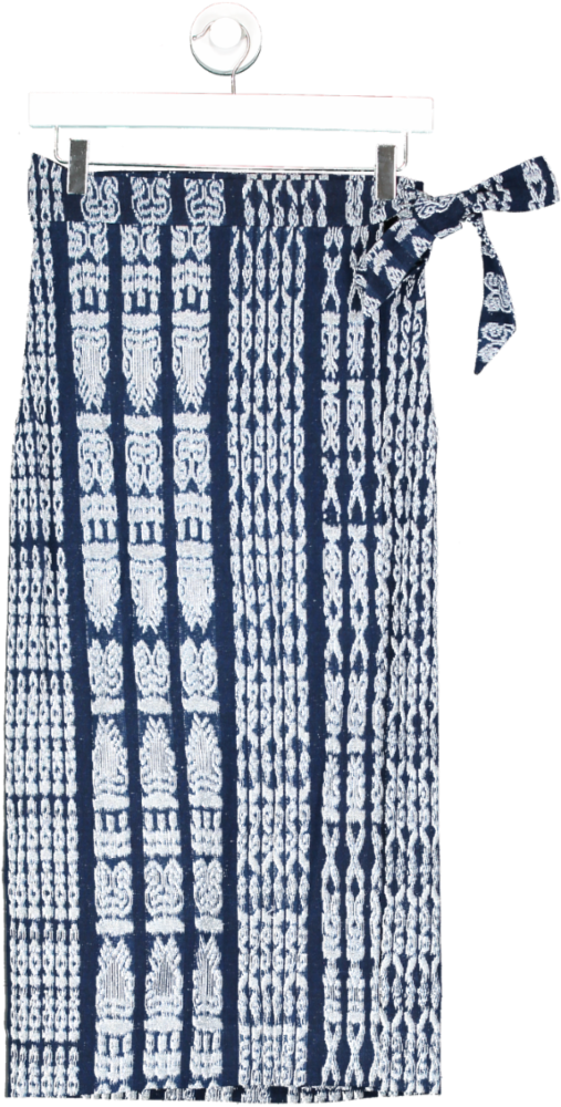 Shakulalvani Blue Resist Dyed Vintage Mayan Foot-loom Woven Wrap Midi Skirt UK 8