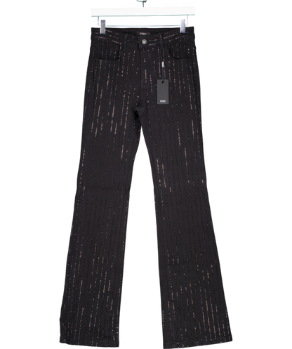 Phix Black Diamante Pin Stripe Denim Flare Jeans W28