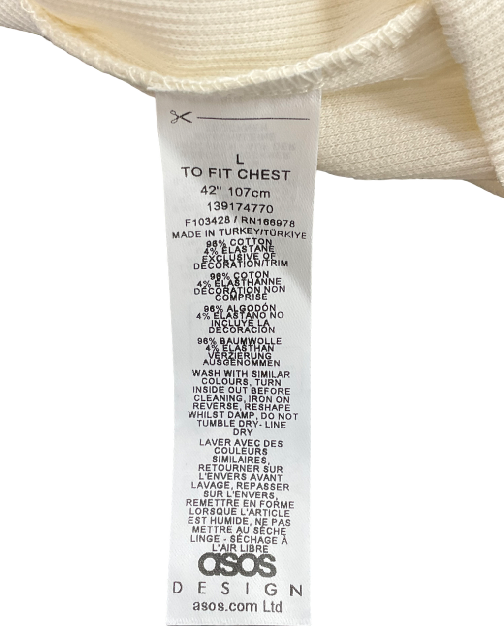 ASOS Cream T-shirt With Black Detailing On The Sleeve UK L