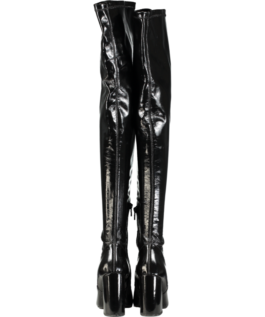 Pinko Black Patent Over The Knee Block Heel Boots UK 5 EU 38 👠