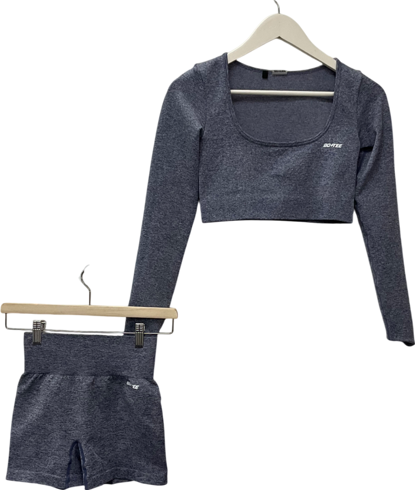 Bo + Tee Purple Long Sleeve Crop Top & High Waisted Shorts UK S