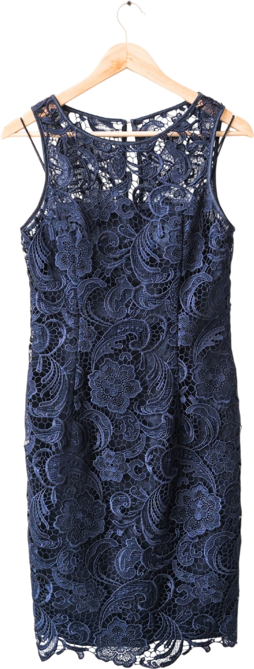 Adrianna Papell Navy Blue Guipure Lace Dress UK 10