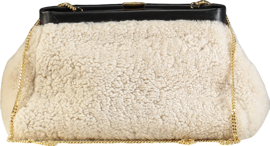 DeMellier London Demellier Cream N102 Cannes Shearling Clutch Bag With Chain Strap