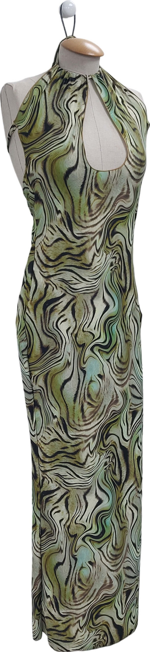 Green Animal Print Midi Dress UK S/M