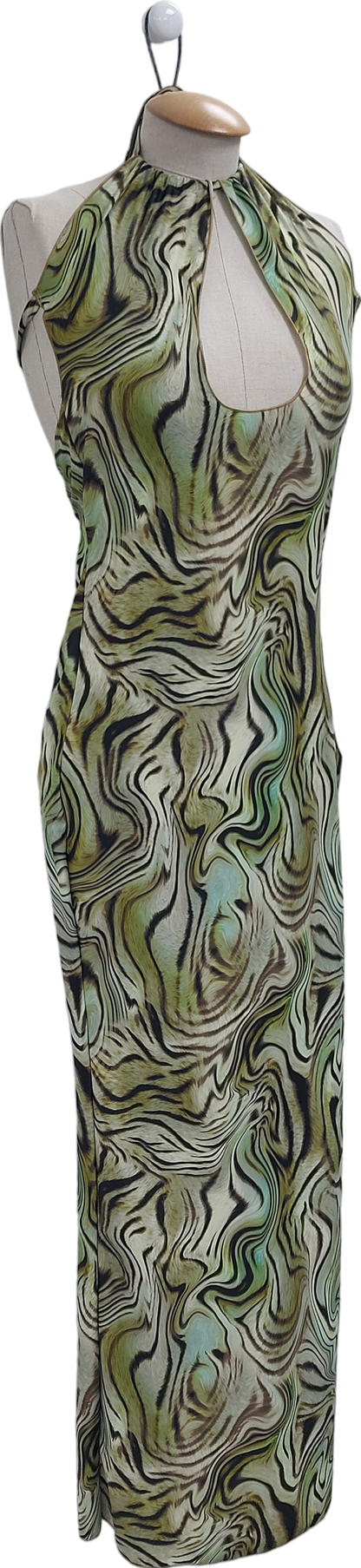 Green Animal Print Midi Dress UK S/M