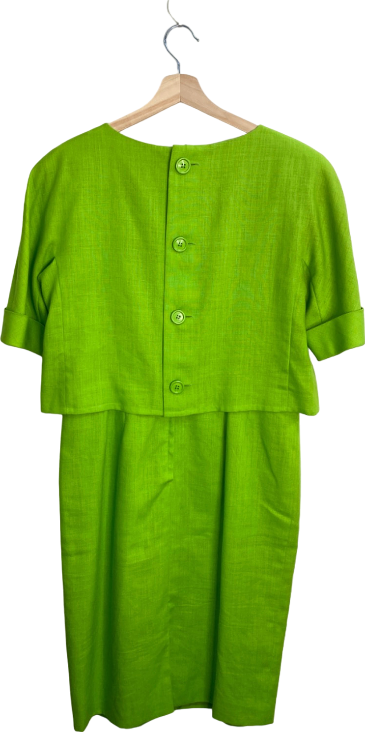 Guy Laroche Paris Vintage Green Linen blend Midi Dress UK 16