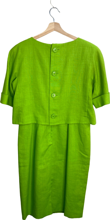 Guy Laroche Paris Vintage Green Linen blend Midi Dress UK 16