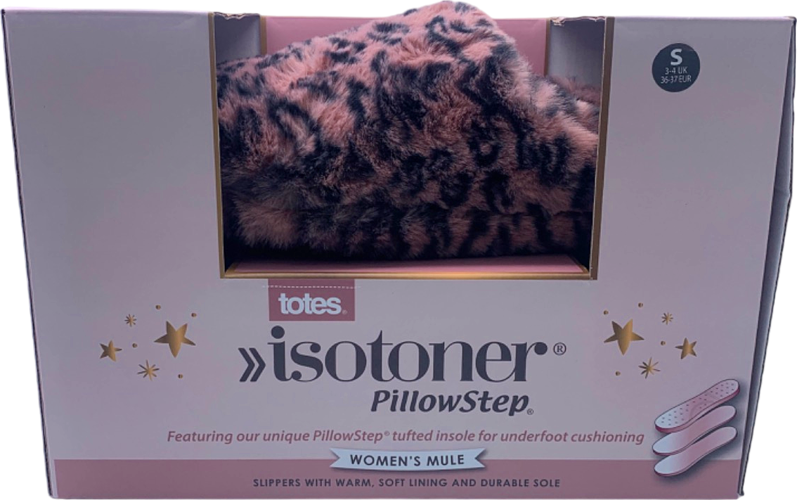 Totes Grey Leopard Print PillowStep Women's Mule Slippers UK Size S (3-4)