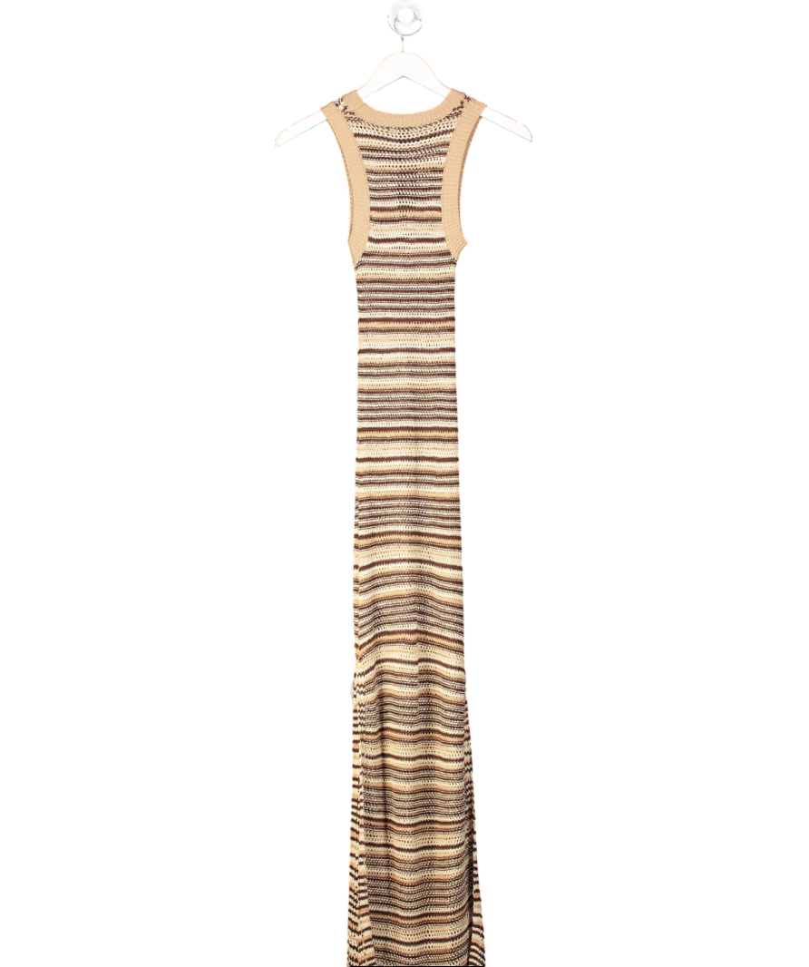 boohoo Beige Stripe Crochet Beach Maxi Dress UK S