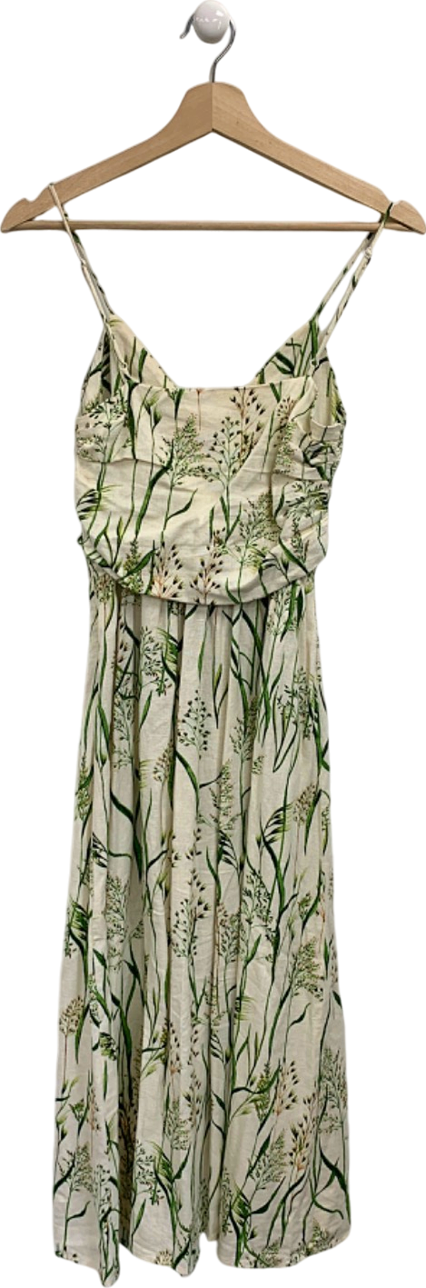 H&M White Floral Print Midi Dress UK XS