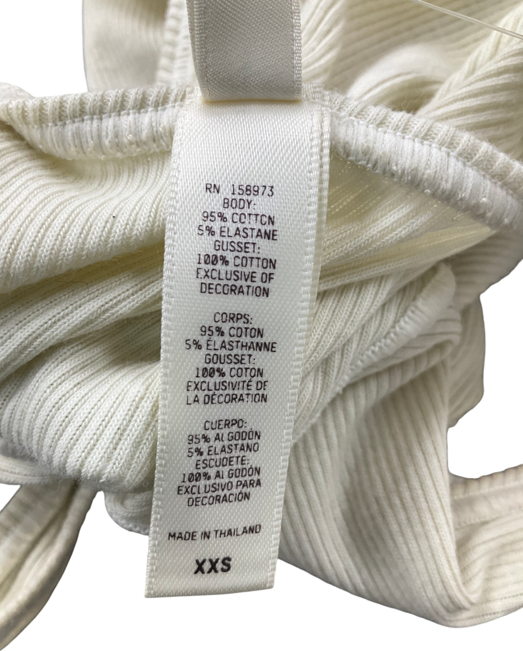 SKIMS Cream Ribbed Stretch Cotton Bodysuit UK XXS