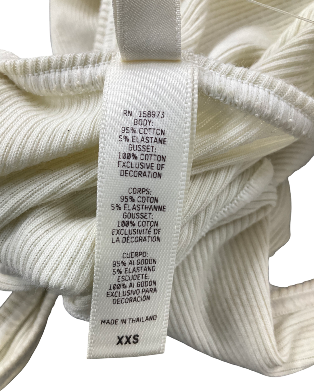 SKIMS Cream Ribbed Stretch Cotton Bodysuit UK XXS