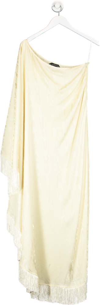 Taller Marmo Cream One Shoulder Fringe Dress One Size