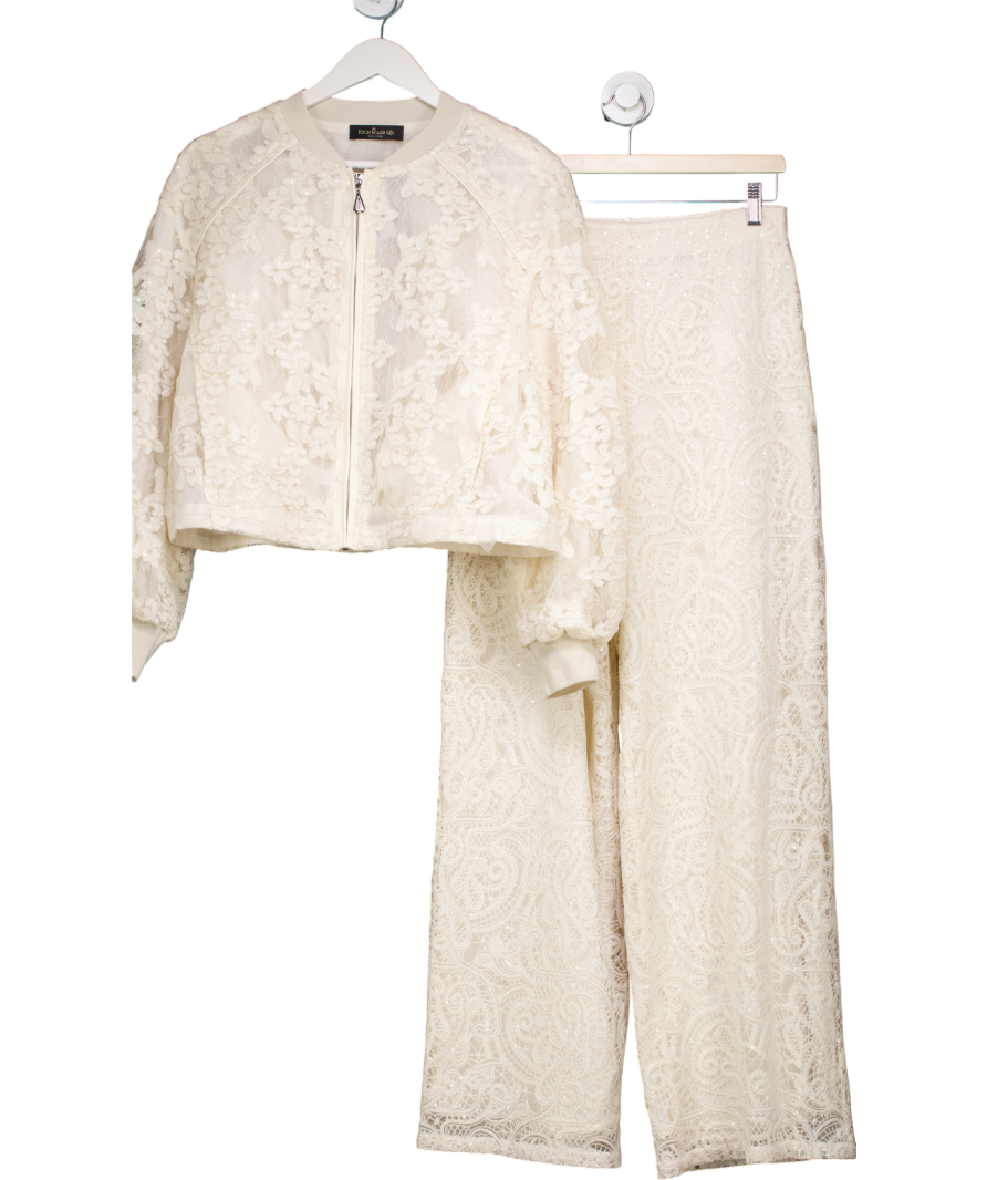 Rich Radi Q Cream Lace And Sequin Bomber Jacket And Trousers Set UK M