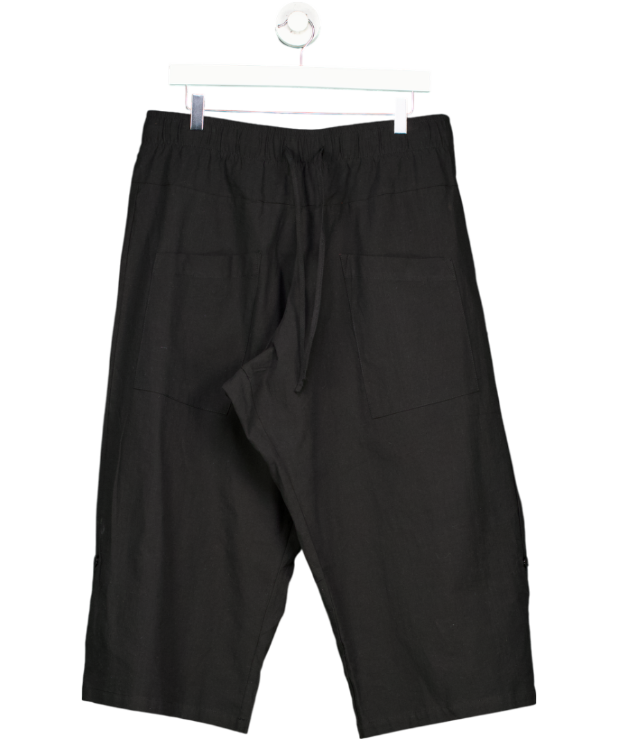 Black Cotton Linen Blend Pull On Cropped Trousers UK XL