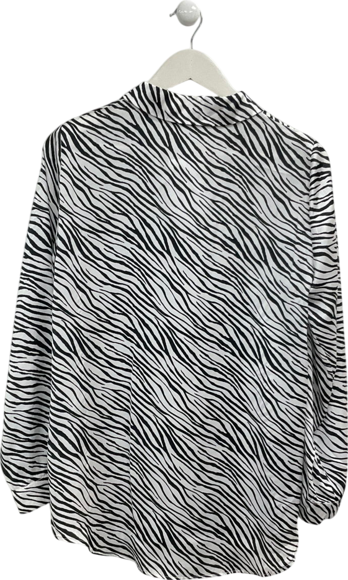 ZARA White Zebra Print Button Up Blouse UK S
