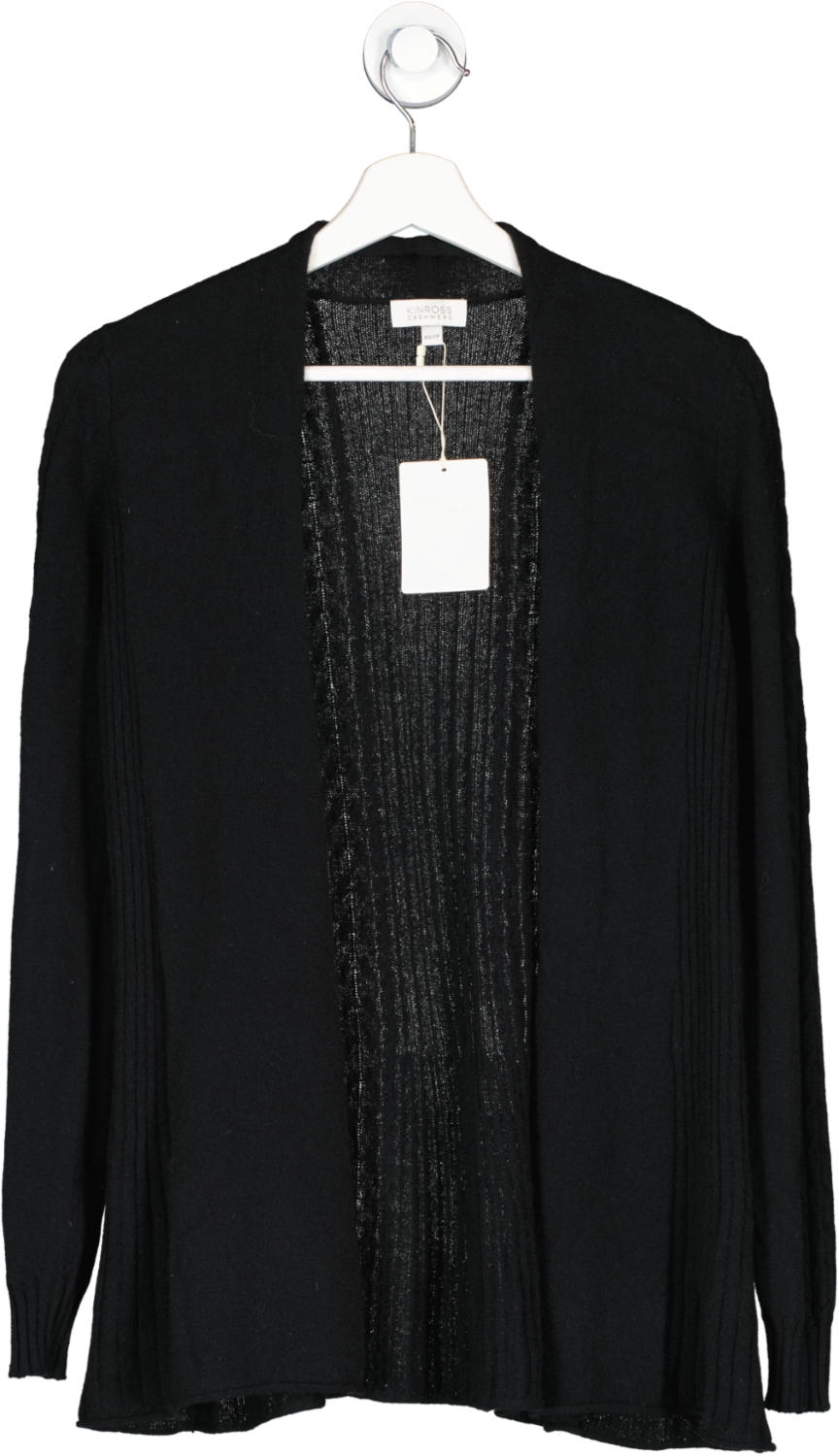 Kinross Cashmere Black 100% Cashmere Cardigan UK XS