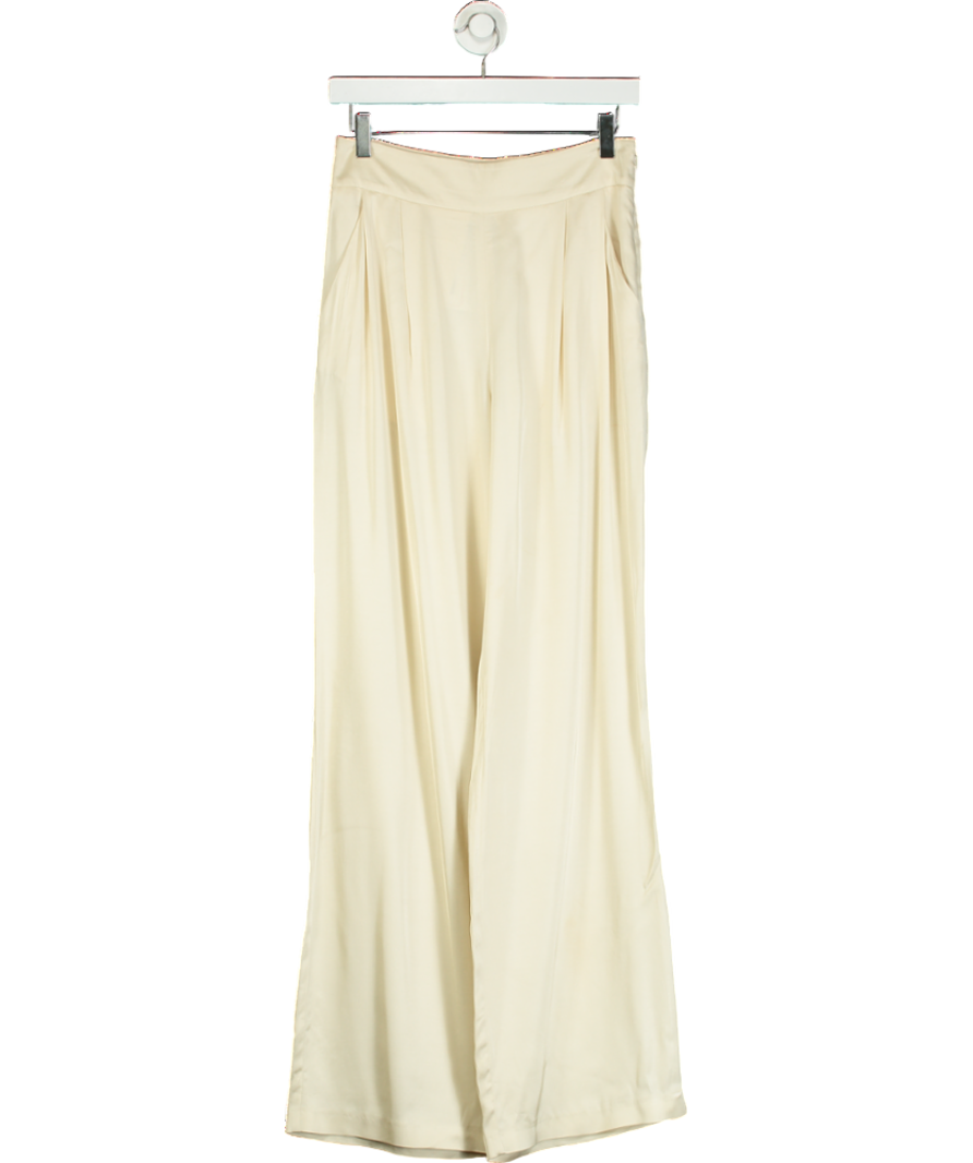 Sezane Cream Satin Wide-leg Trouser UK S