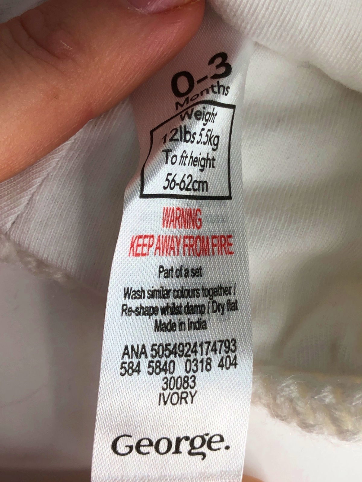 George Ivory Baby Bear Knit Hat and Mittens 0-3 Months