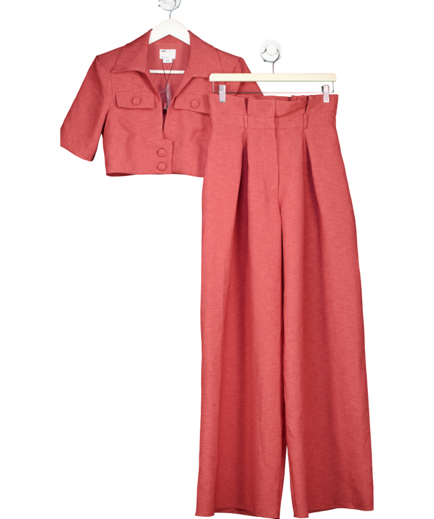 ASOS Pink Luxe Co-ord Short Sleeve Cropped Shirt And Paper Bag Wide Leg Trouser Set In Raspberry UK 8