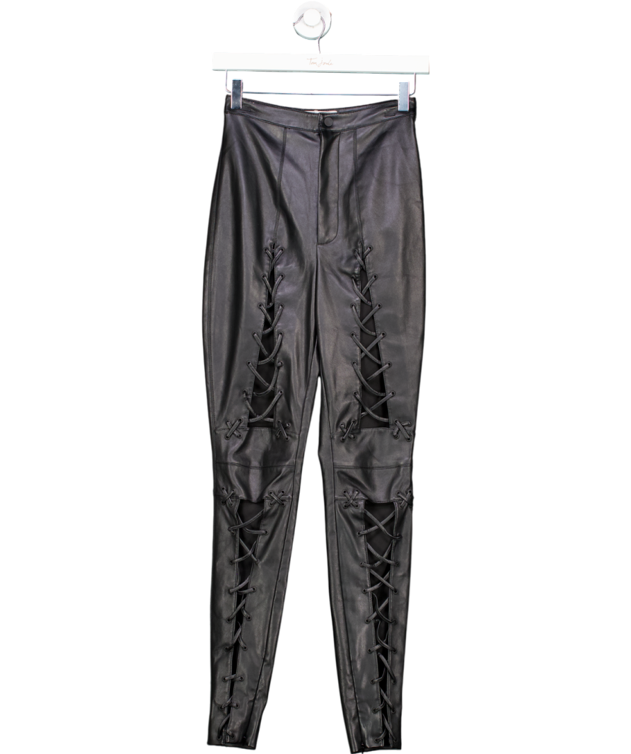 House of CB Black Slim Side Cross Leather Trousers UK XS