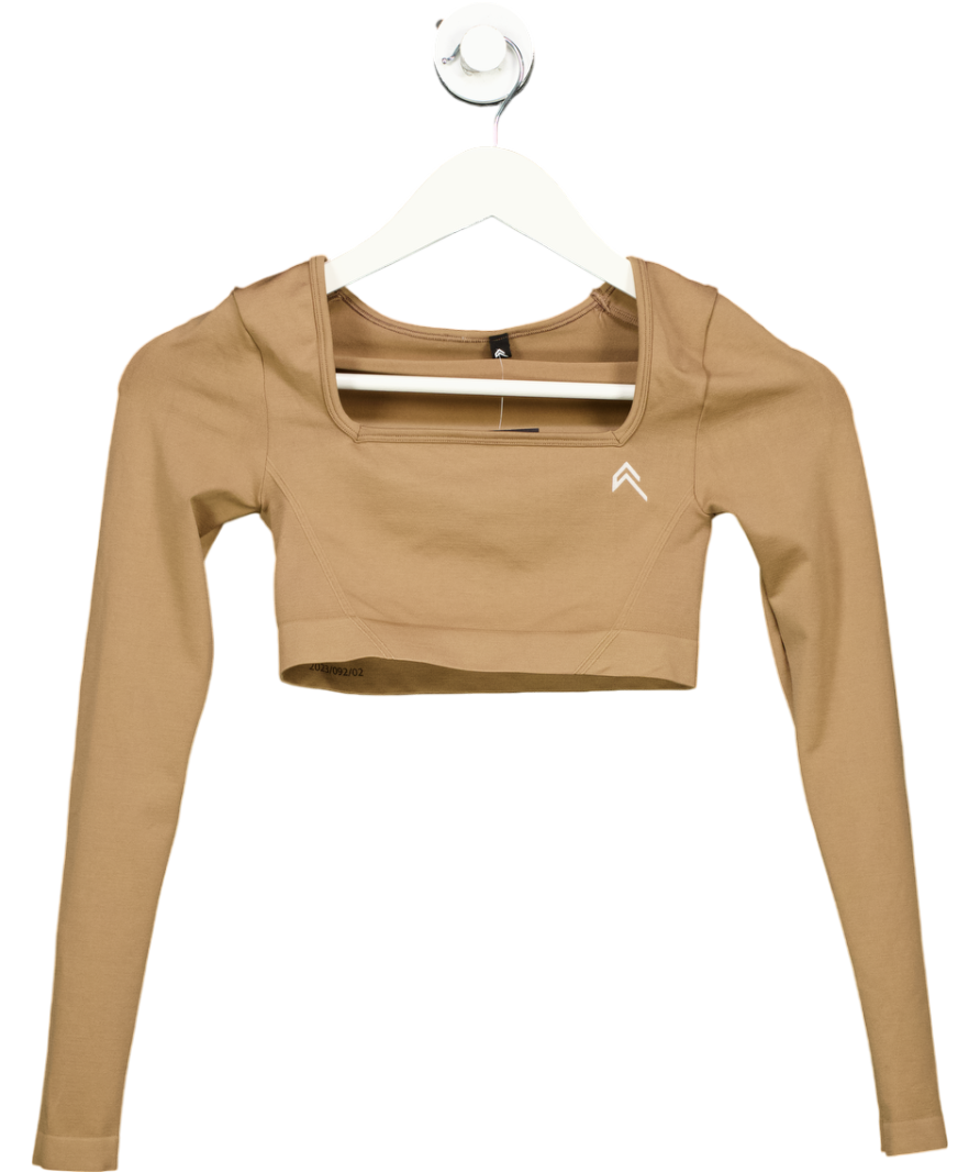 Oner Active Brown Effortless Long Sleeve Crop Top With Square Neck UK S