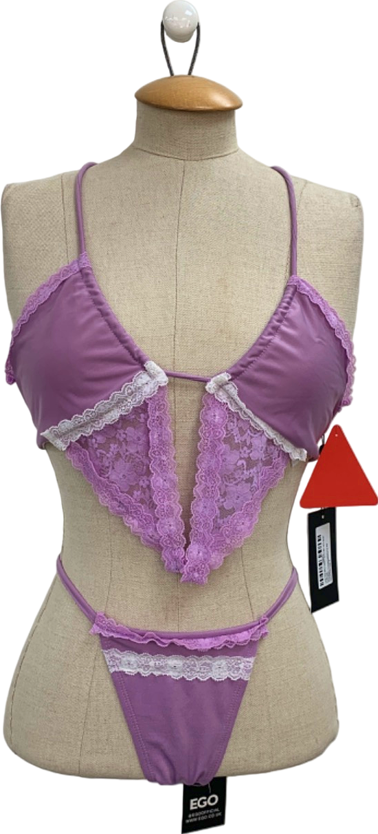 Ego Purple Lace Trim Split Front Bikini Set with Skirt UK 8