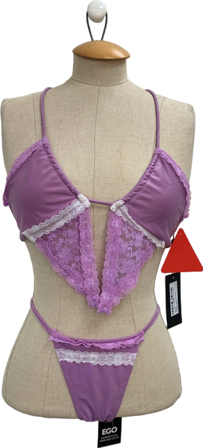 Ego Purple Lace Trim Split Front Bikini Set with Skirt UK 8