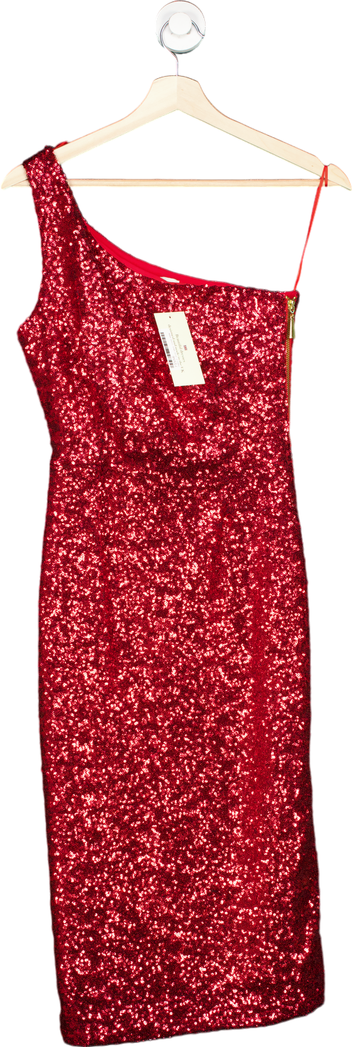 The Pretty Dress Company Red Sequin One-Shoulder Midi Dress Size UK 10