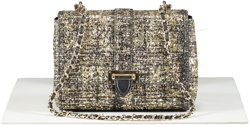 Aspinal Of London Black Lottie Gold Glitter Tweed and pebbled leather crossbody Bag