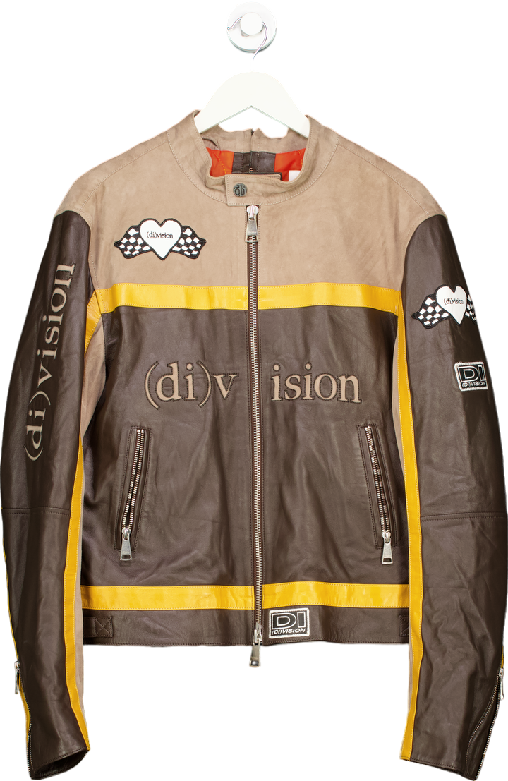 (di)vision Brown Leather Racing Jacket UK XS