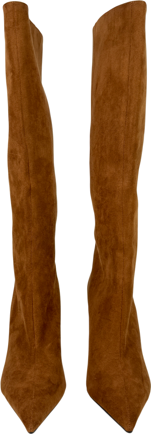 Charles & Keith Brown Faux Suede Pointed Stiletto Knee-high Boots - Cognac UK 6 EU 39 👠