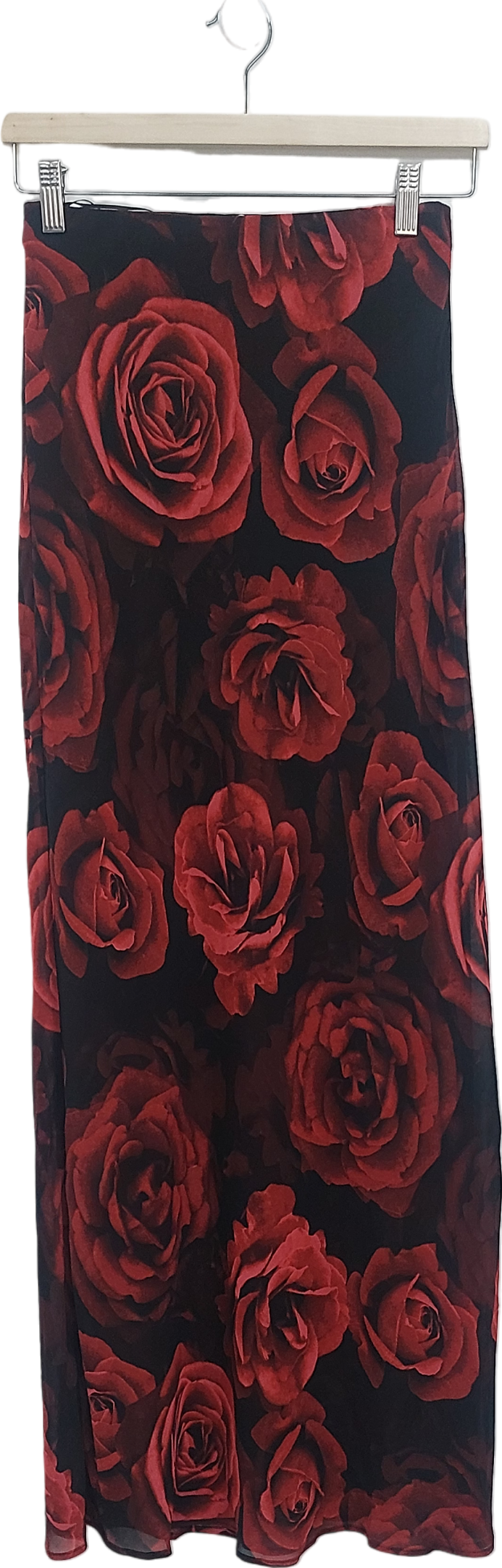 No Label Needed Red Rose Floral Chiffon Maxi Skirt UK 8