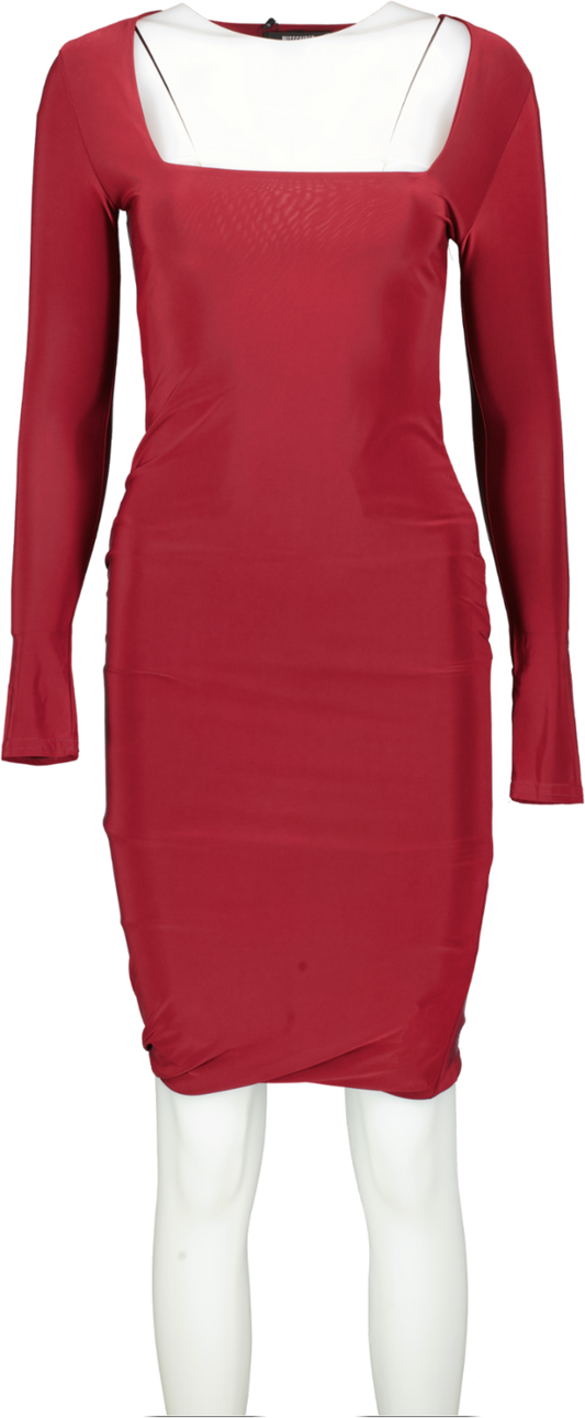 Missguided Red Shape Burgundy Slinky Panelled Long Sleeve Midi Dress Bnwt UK 6