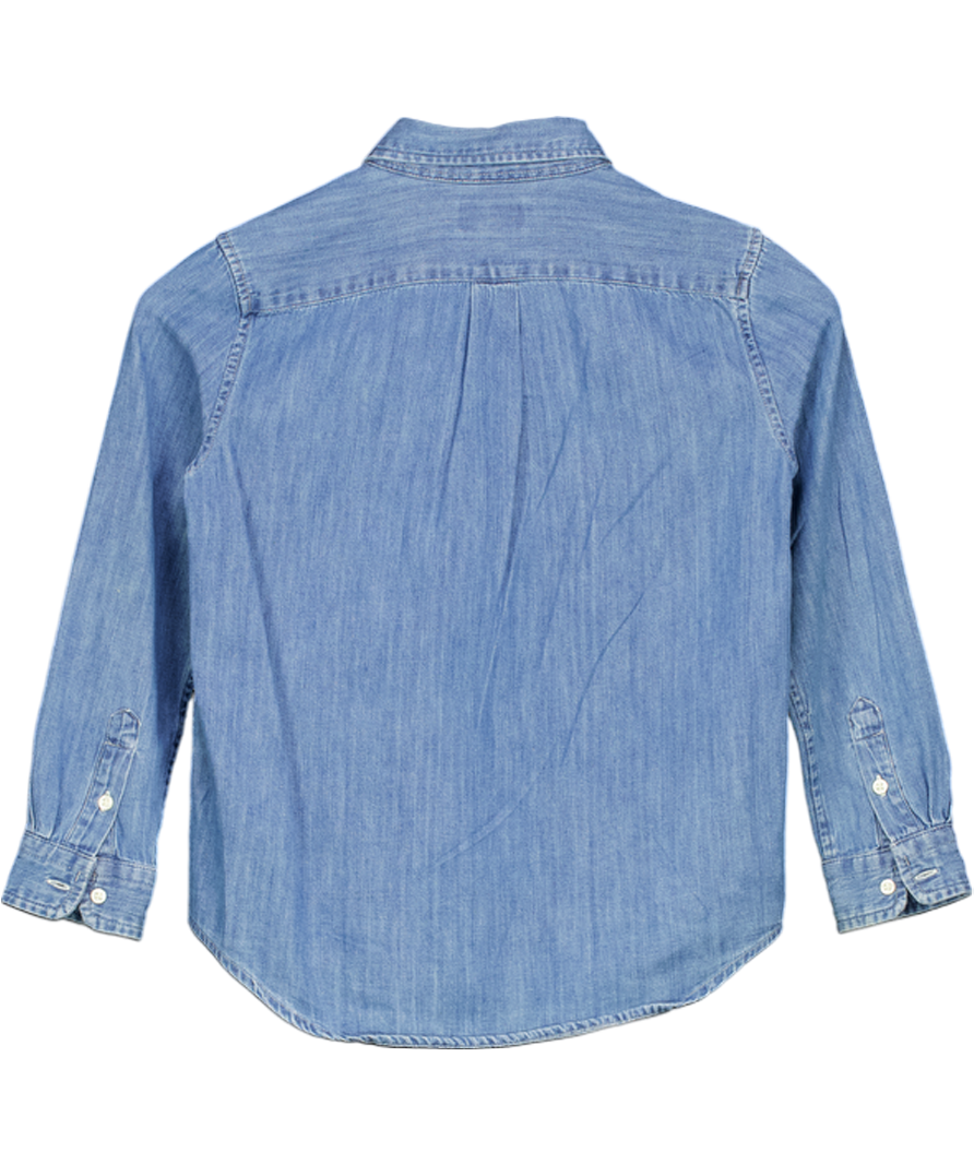 Polo Ralph Lauren Blue Denim Embroidered Polo Player Logo Shirt 7 Years