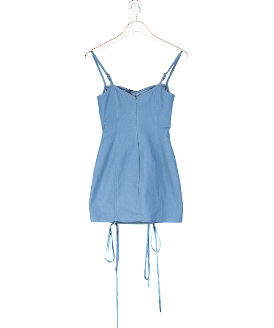Lamon Blue Lace Up Denim Mini Dress UK S
