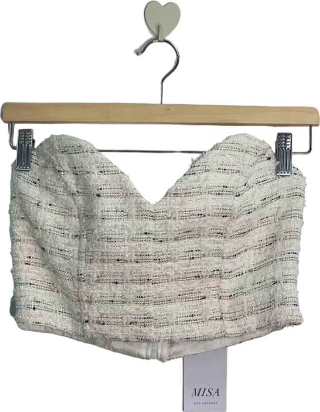 MISA White Check Tweed Strapless Top UK 6