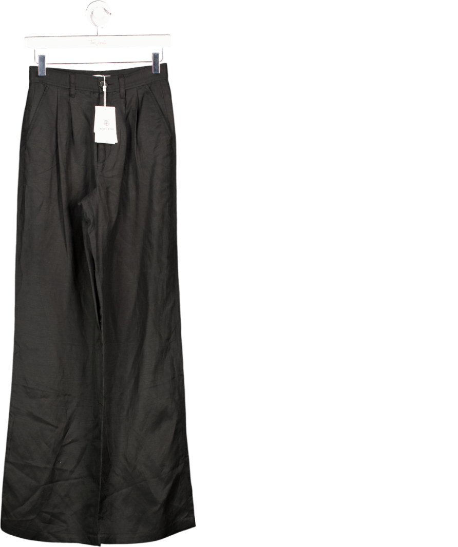 Anine Bing Black Linen  / Lyocel Blend Carrie Wide Leg Trouser Sz32 UK 6