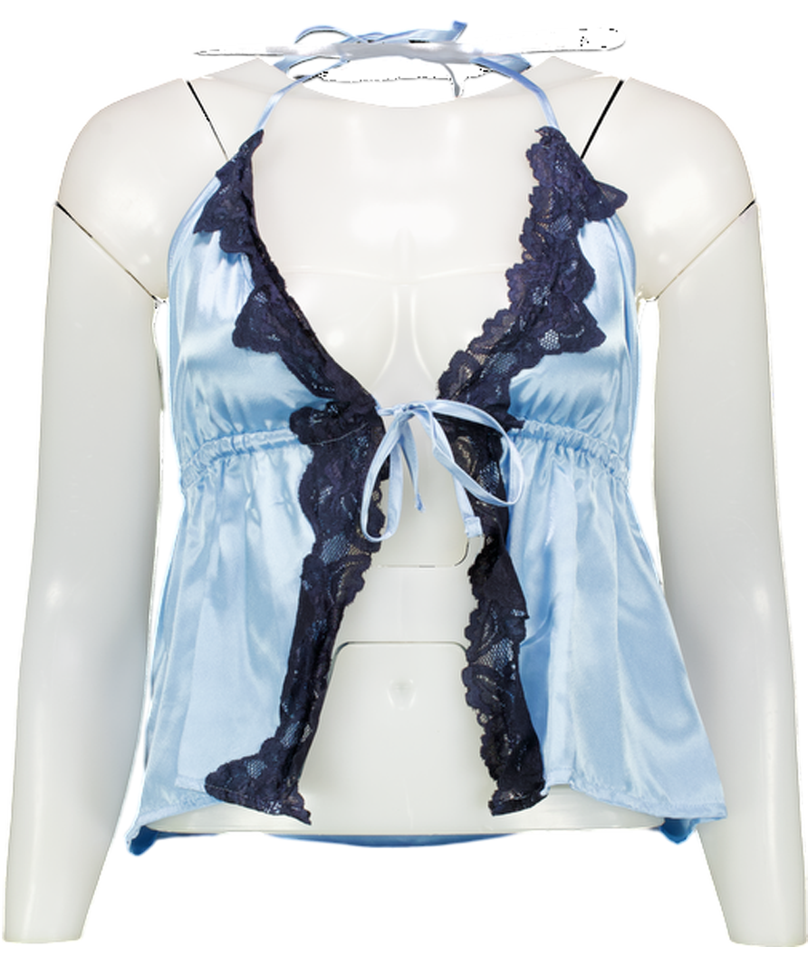 Susmie's Blue Satin Halterneck Tie Front Top UK M