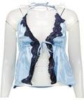 Susmie's Blue Satin Halterneck Tie Front Top UK M