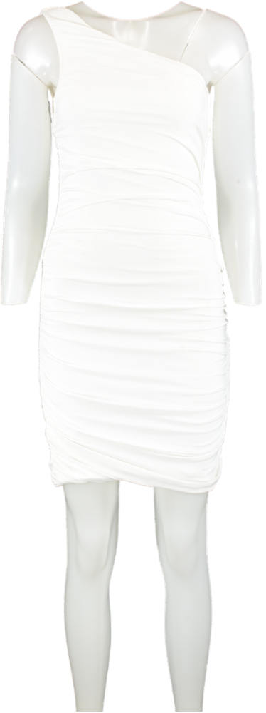 Club L Onyx White Ruched Asymmetric Mini Dress UK 4