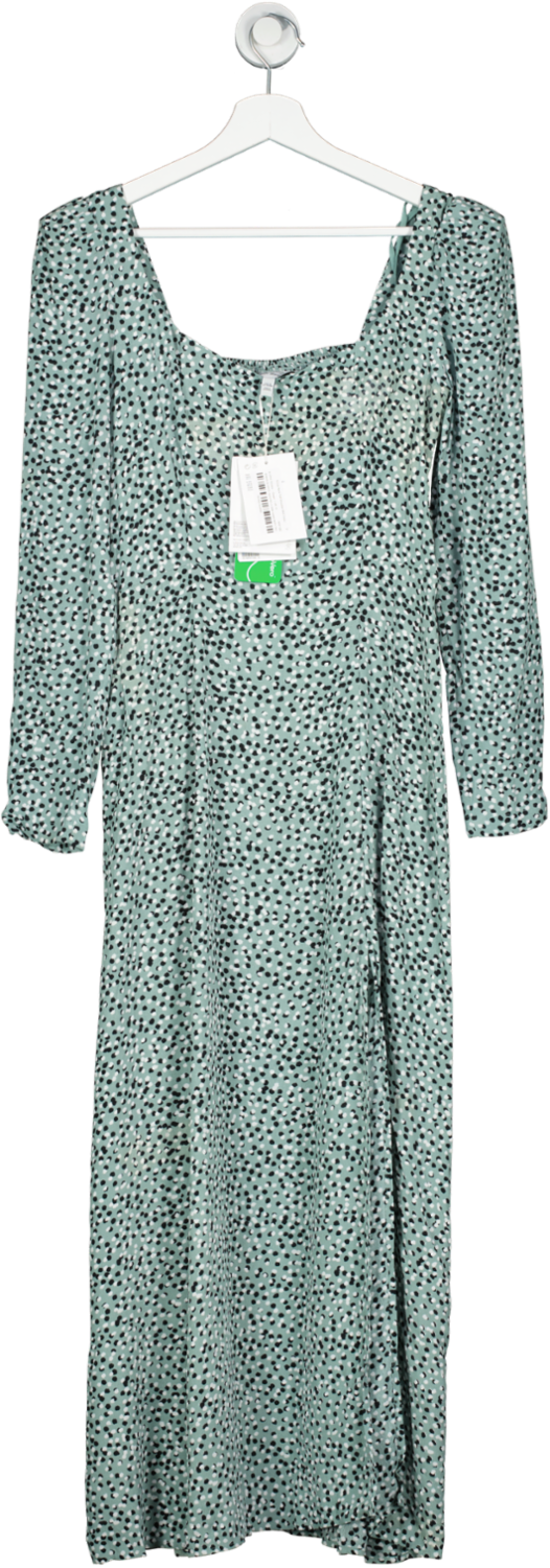 & Other Stories Green Scoop Neck Puff Shoulder Midi Dress UK 10