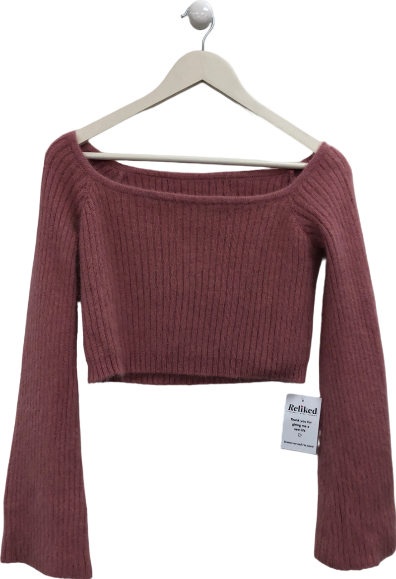 Off The Shoulder Pink Knitted Jumper One Size
