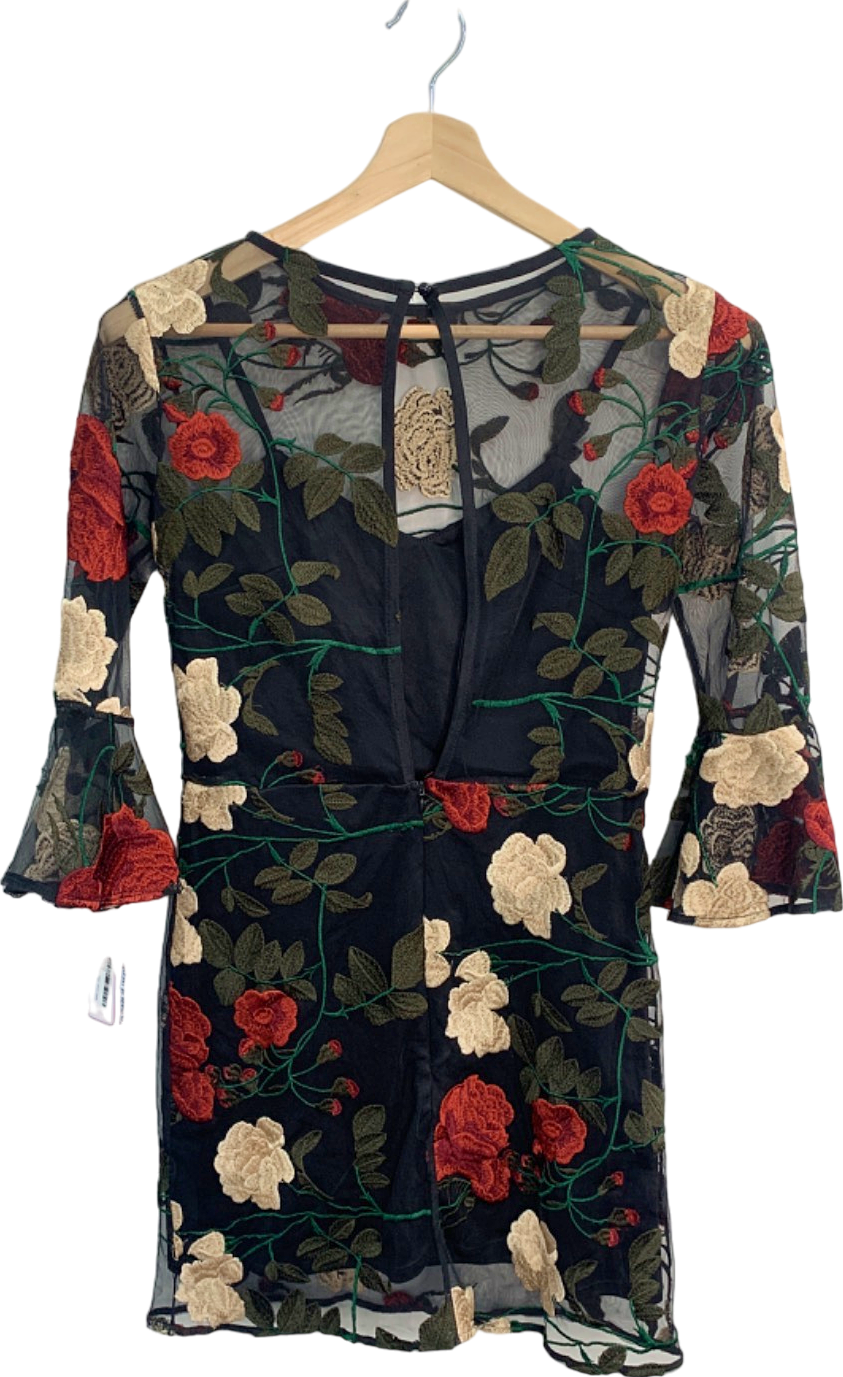 Alesha Dixon Black Floral Embroidered Dress UK 8