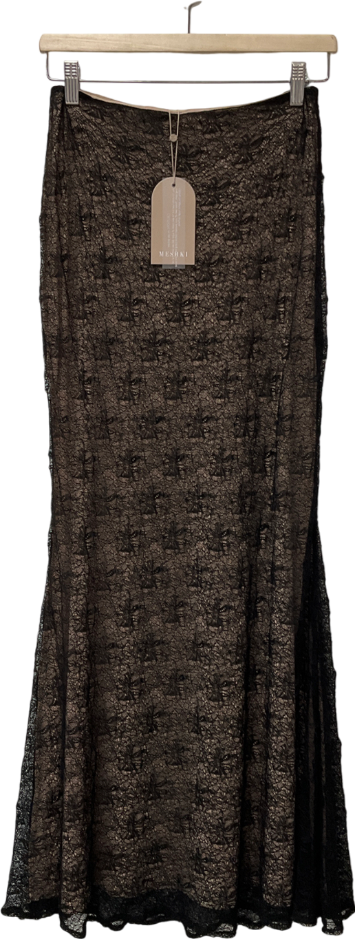 Meshki Black Robyn Sheer Lace Maxi Skirt UK XS